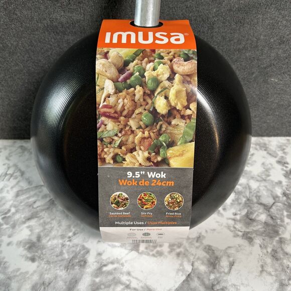 Imusa Wok Frying Saute Pan 9.5" Non-Stick Skillet Cooking Fry Coating 3” Depth - Picture 3 of 6